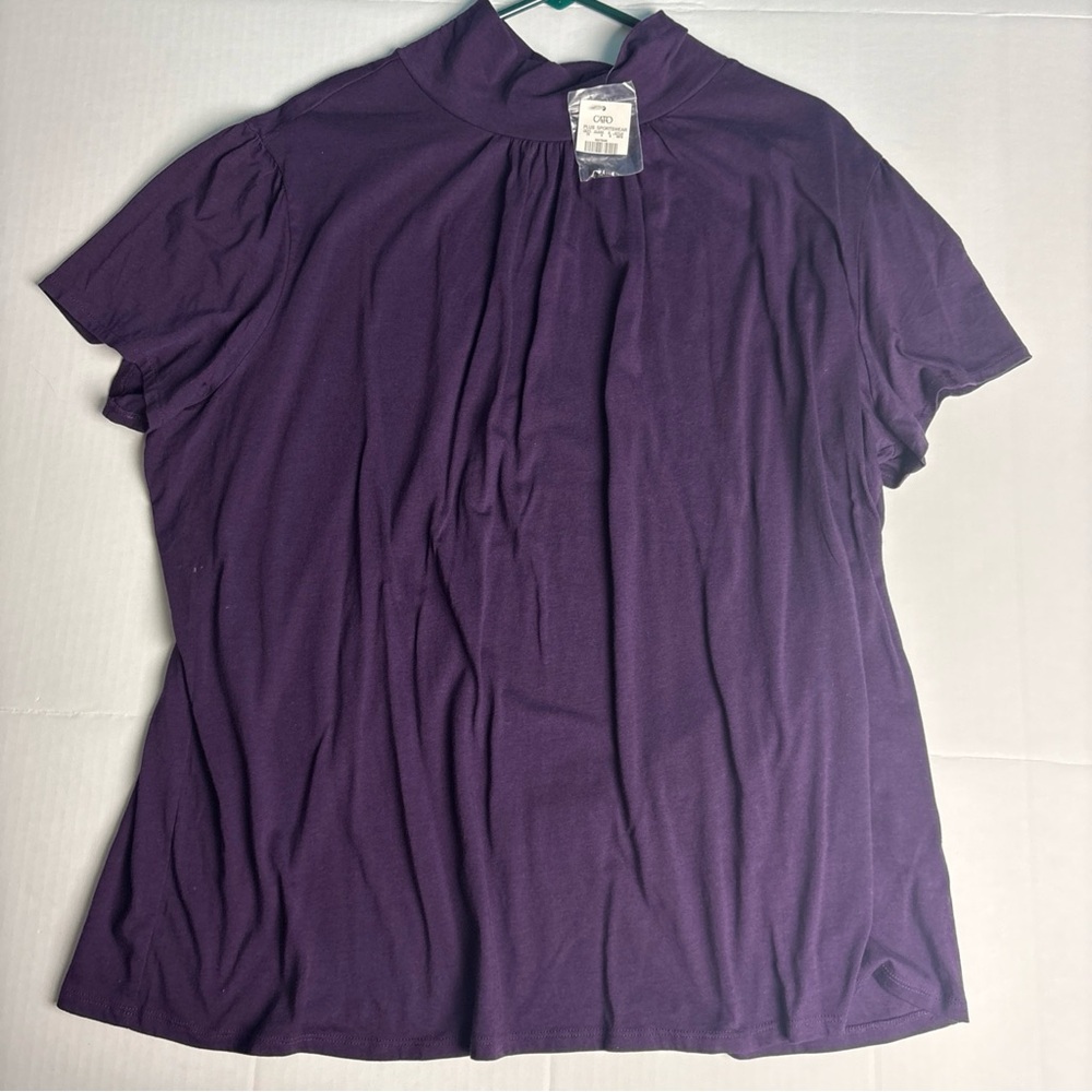 Cato Women's 22W 24W Shirt Purple Mock Neck Short Sleeve New Tags Cotton Modal